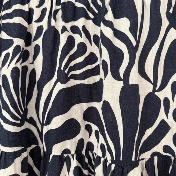 Christian Siriano Tiered Linen Blend Midi Skirt S Natural Navy Botanical Print - Picture 9 of 10